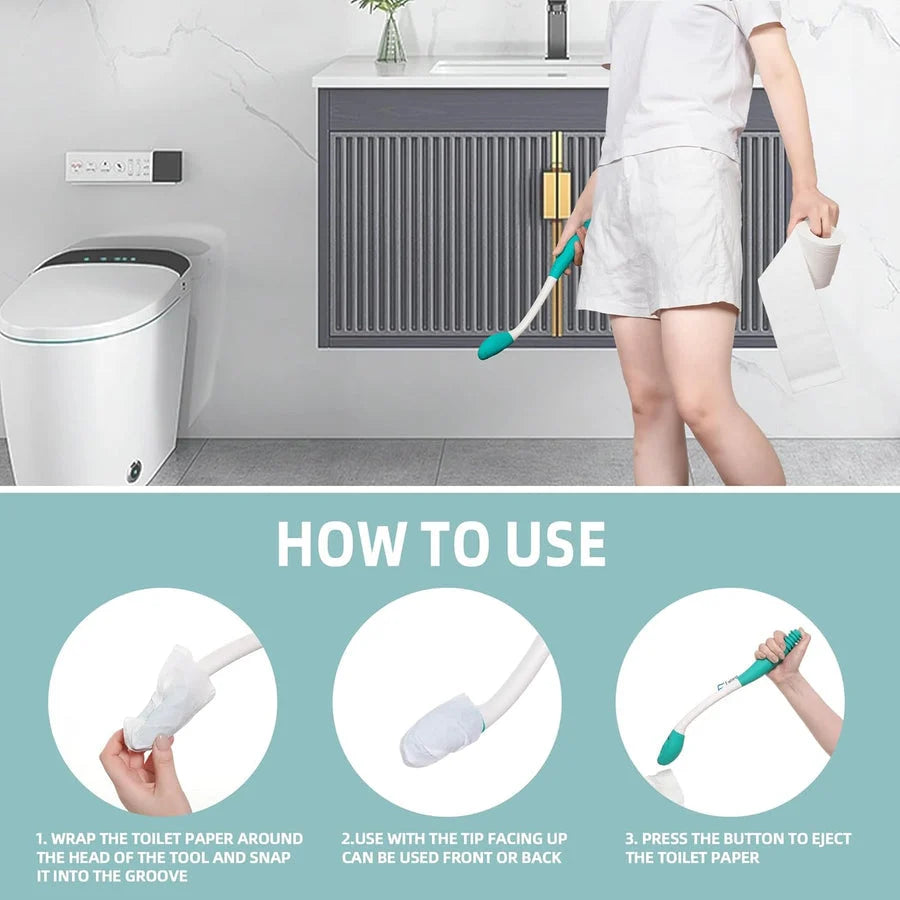 Toilet Wiping Aid 15 Inch Ergonomic Handle Push-Button Release
