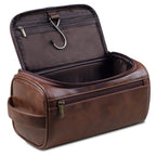 Toiletry Bag Leather Water-Repellent Hanging Hook & Interior Compartments