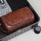 Toiletry Bag Leather Water-Repellent Hanging Hook & Interior Compartments