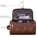 Toiletry Bag Leather Water-Repellent Hanging Hook & Interior Compartments