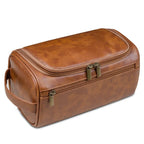 Toiletry Bag Leather Water-Repellent Hanging Hook & Interior Compartments