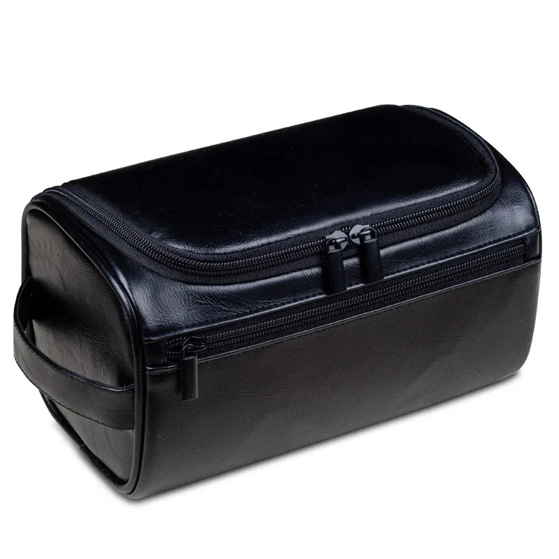 Toiletry Bag Leather Water-Repellent Hanging Hook & Interior Compartments