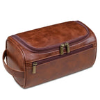 Toiletry Bag Leather Water-Repellent Hanging Hook & Interior Compartments