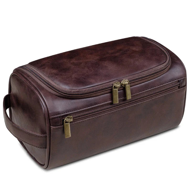 Toiletry Bag Leather Waterproof With Hanging Hook