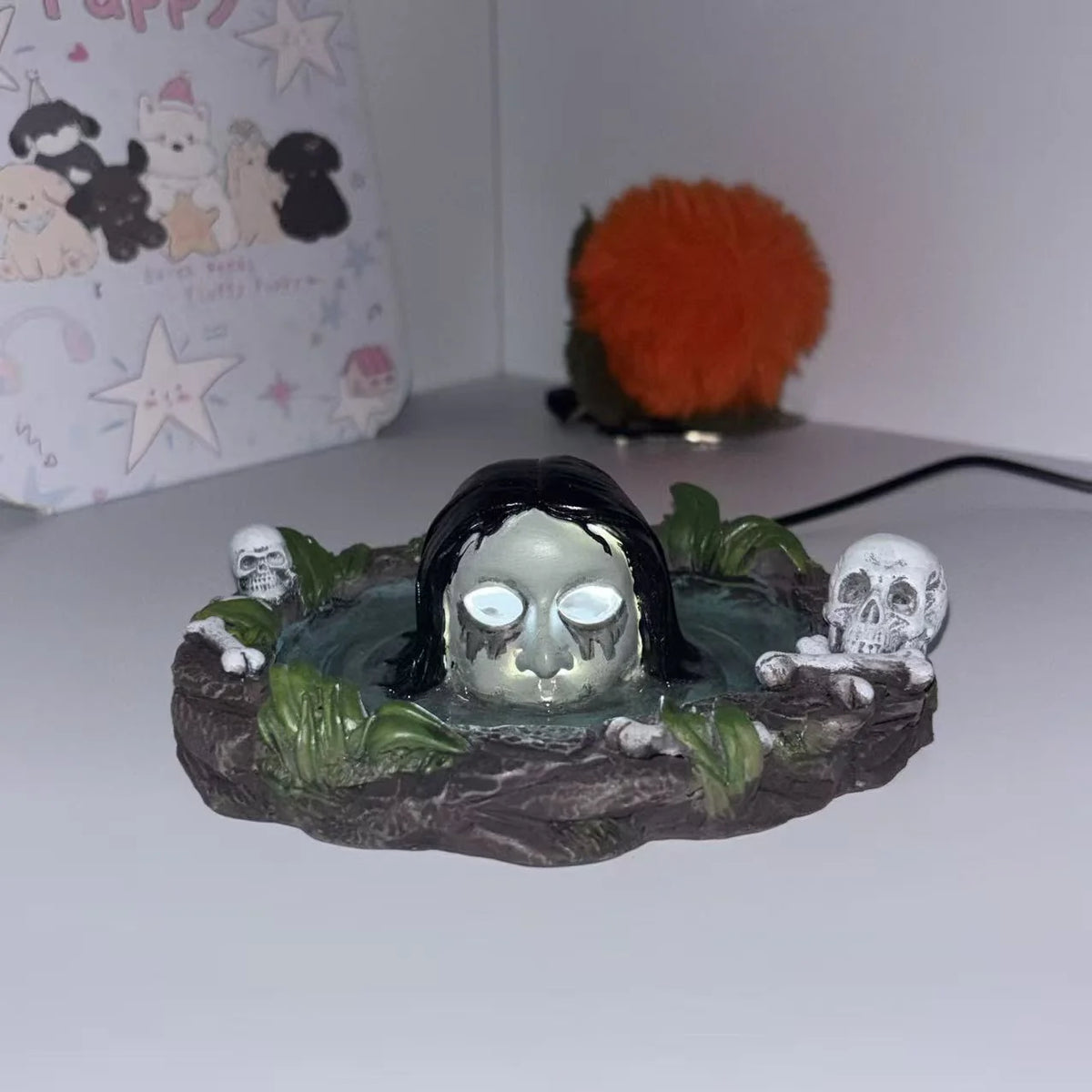 Tombstone Lamp Polyresin LED Glowing Eyes