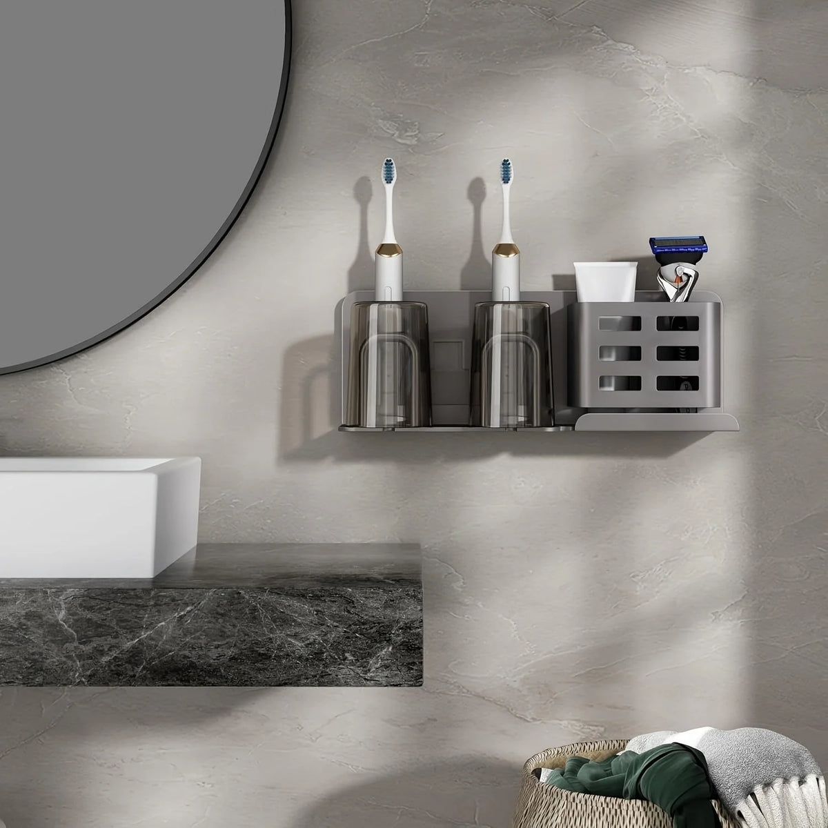Toothbrush Rack Wall-Mounted Aluminum Self-Adhesive & Drainage
