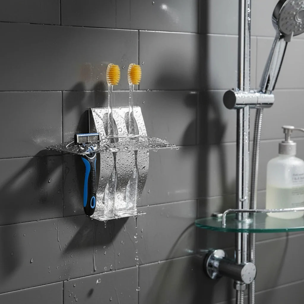 Toothbrush & Razor Wall Holder Stainless Steel Adhesive Mount