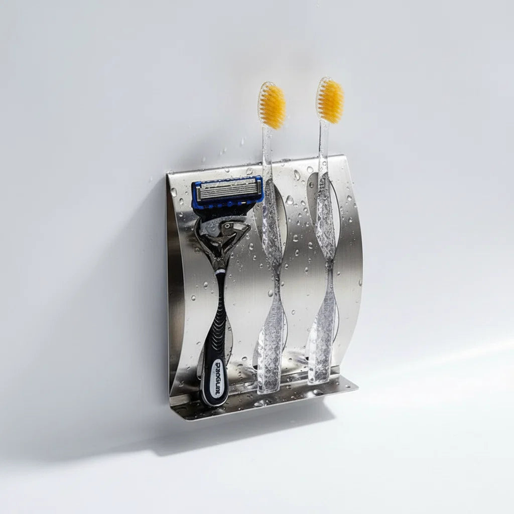 Toothbrush & Razor Wall Holder Stainless Steel Adhesive Mount