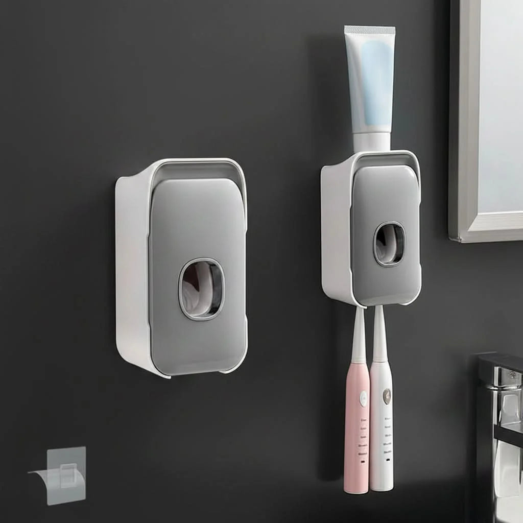 Toothpaste Dispenser Wall-Mounted Drill-Free Manual Push Space-Saving