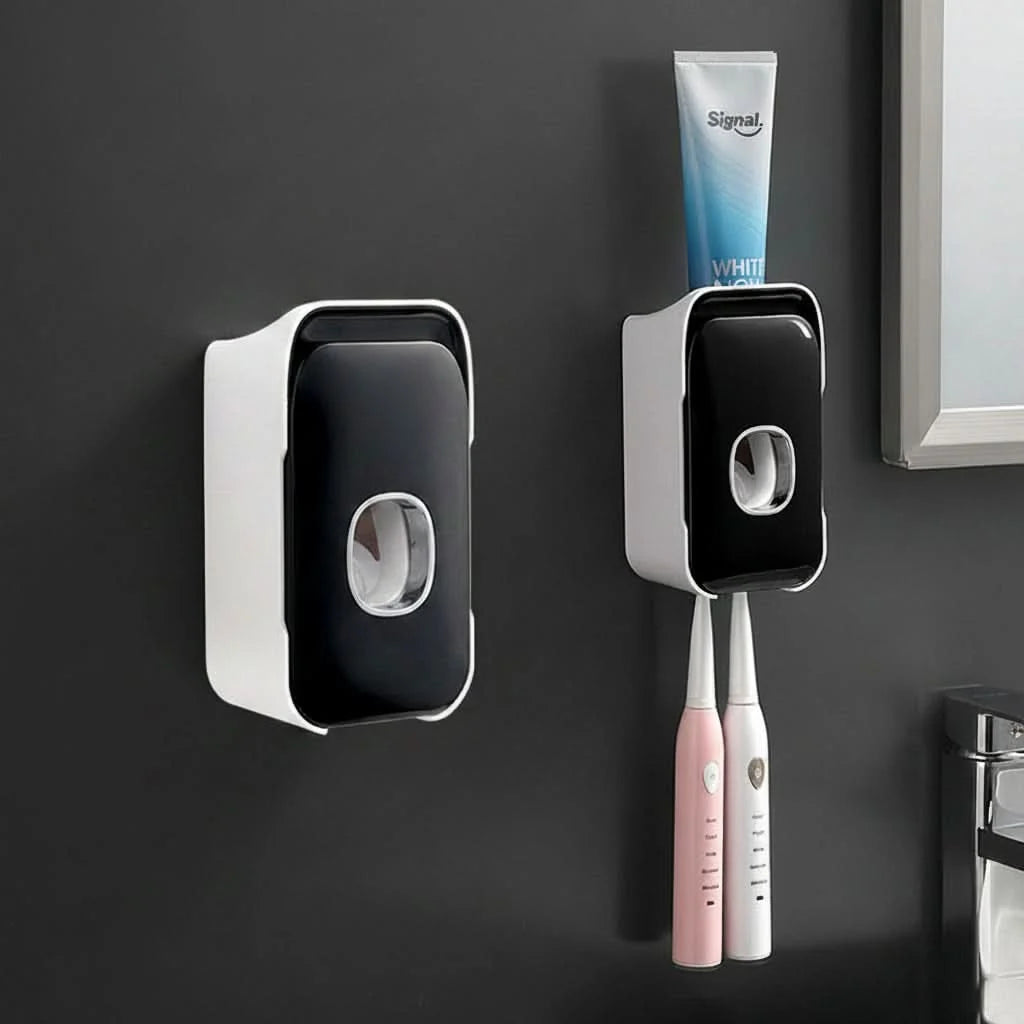 Toothpaste Dispenser Wall-Mounted Drill-Free Manual Push Space-Saving