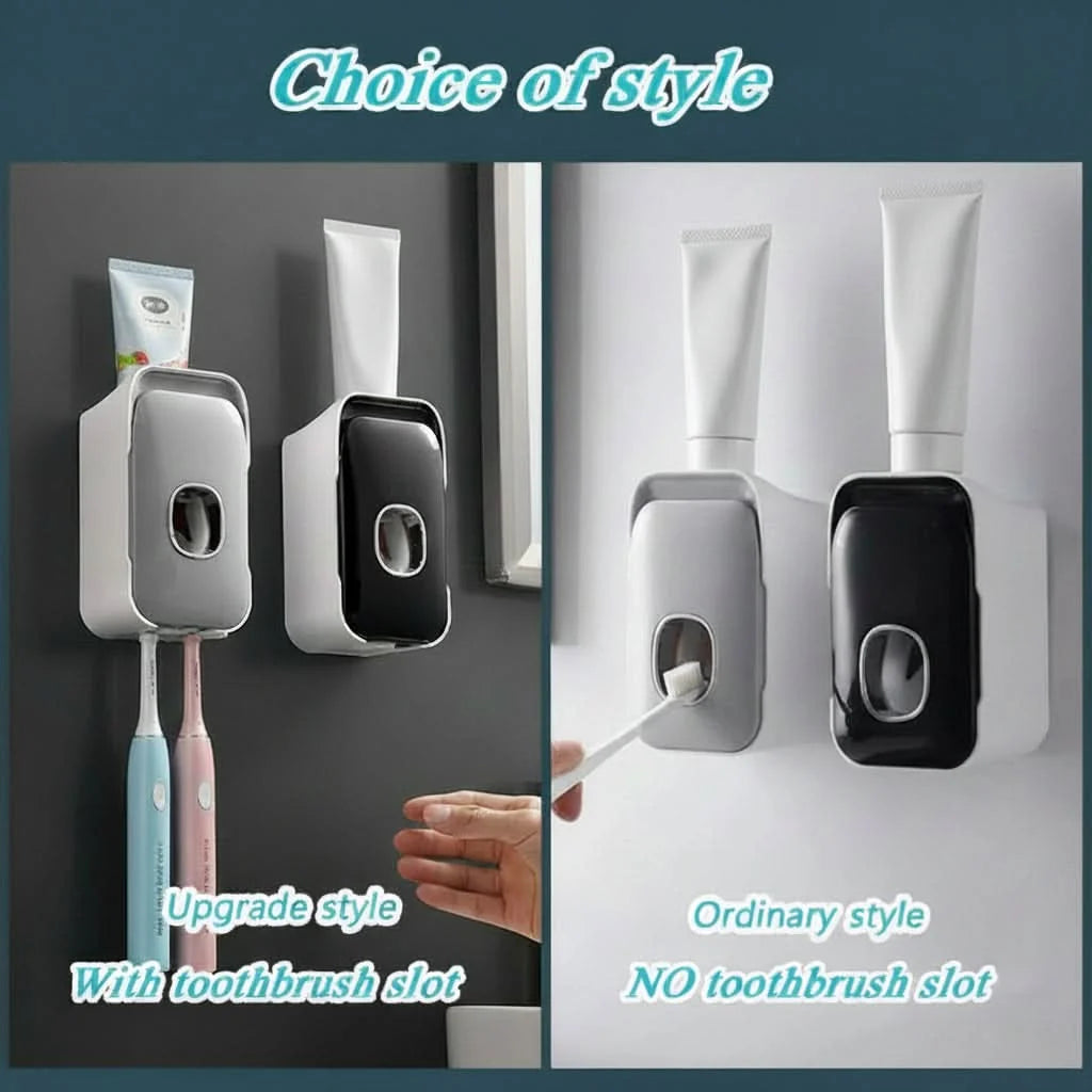 Toothpaste Dispenser Wall-Mounted Drill-Free Manual Push Space-Saving