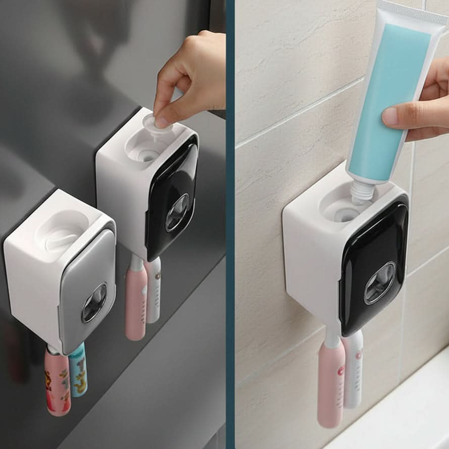 Toothpaste Dispenser Wall-Mounted Drill-Free Manual Push Space-Saving