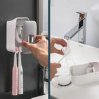 Toothpaste Dispenser Wall-Mounted Drill-Free Manual Push Space-Saving
