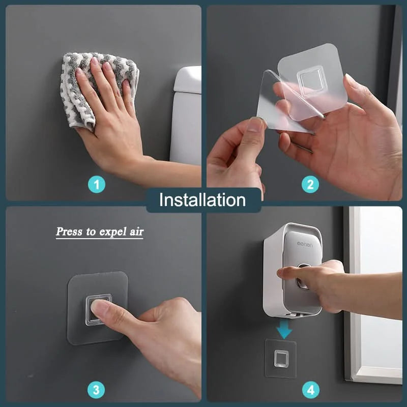 Toothpaste Dispenser Wall-Mounted Drill-Free Manual Push Space-Saving