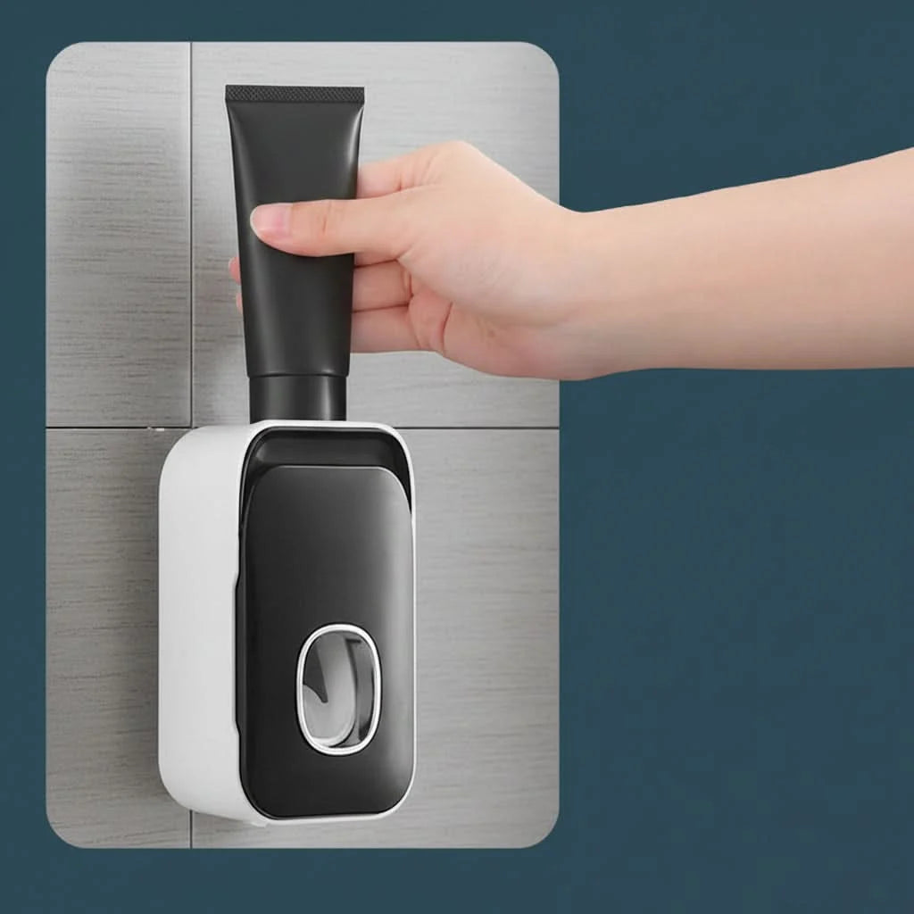 Toothpaste Dispenser Wall-Mounted Drill-Free Manual Push Space-Saving