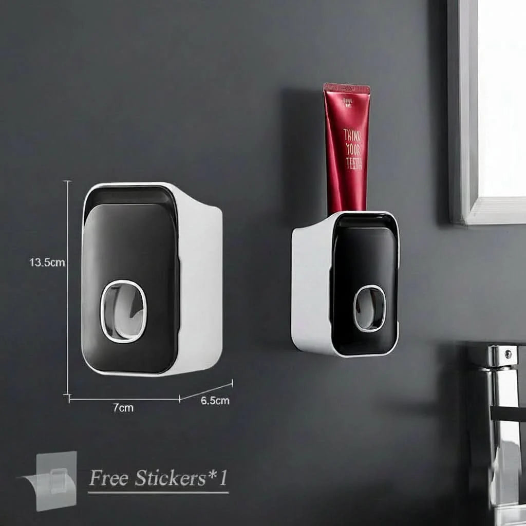 Toothpaste Dispenser Wall-Mounted Drill-Free Manual Push Space-Saving