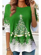 Top Loose Fit Long Sleeve Holiday Print