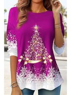 Top Loose Fit Long Sleeve Holiday Print