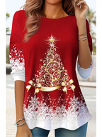 Top Loose Fit Long Sleeve Holiday Print