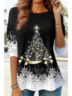 Top Loose Fit Long Sleeve Holiday Print