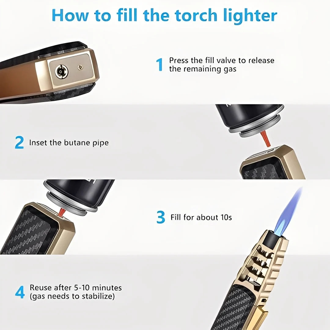Torch Lighter Windproof Blue Flame Refillable Butane