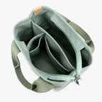 Tote Bag Canvas Multi-Pocket Zippered Wide Straps