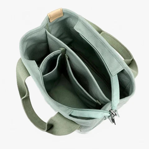 Tote Bag Canvas Multi-Pocket Zippered Wide Straps