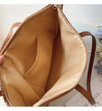 Tote Bag Handwoven Rattan Leather Handles & Zip Pocket