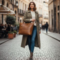 Tote Bag Large Leather Zippered Detachable Strap