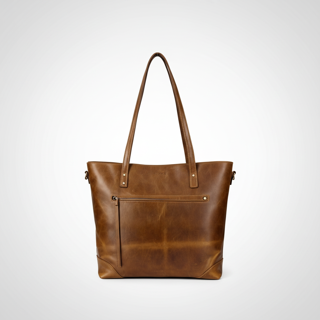 Tote Bag Large Leather Zippered Detachable Strap