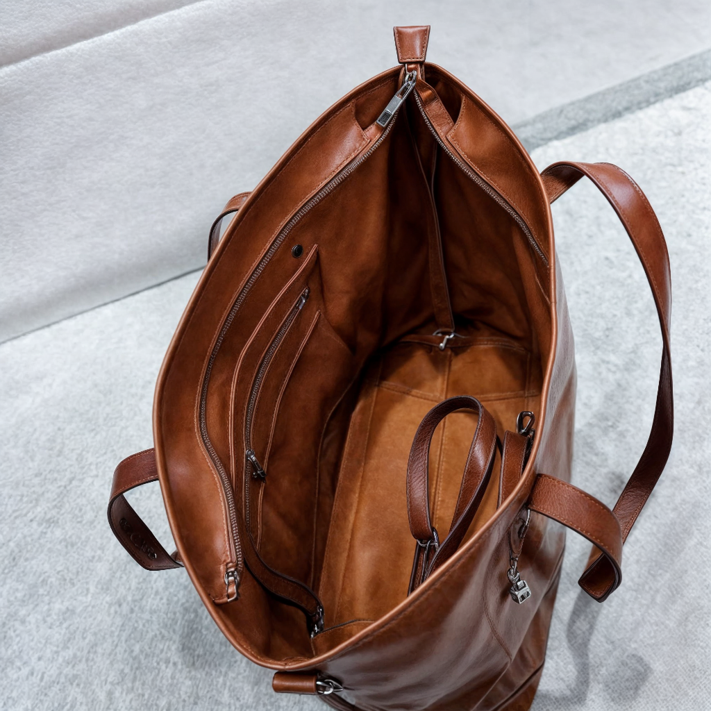 Tote Bag Large Leather Zippered Detachable Strap