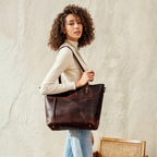 Tote Bag Large Leather Zippered Detachable Strap
