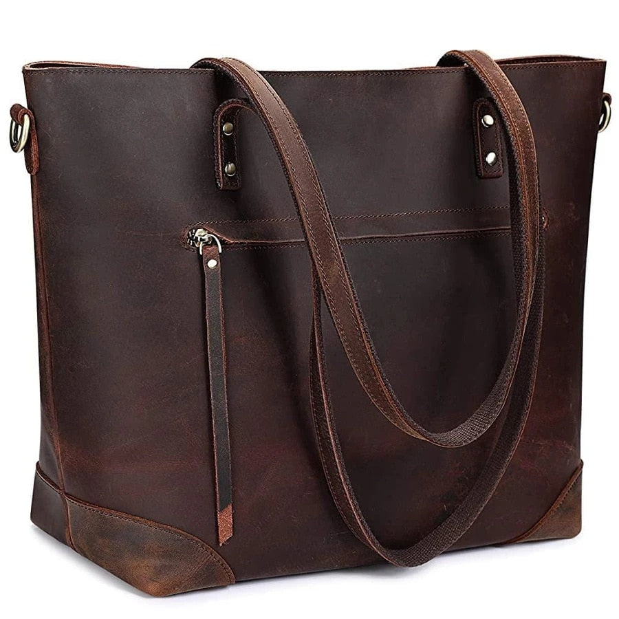 Tote Bag Leather Vintage-Inspired Adjustable Strap