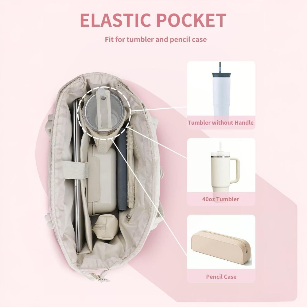 Tote Bag Padded Laptop Sleeve 15.6in & Tumbler Pocket