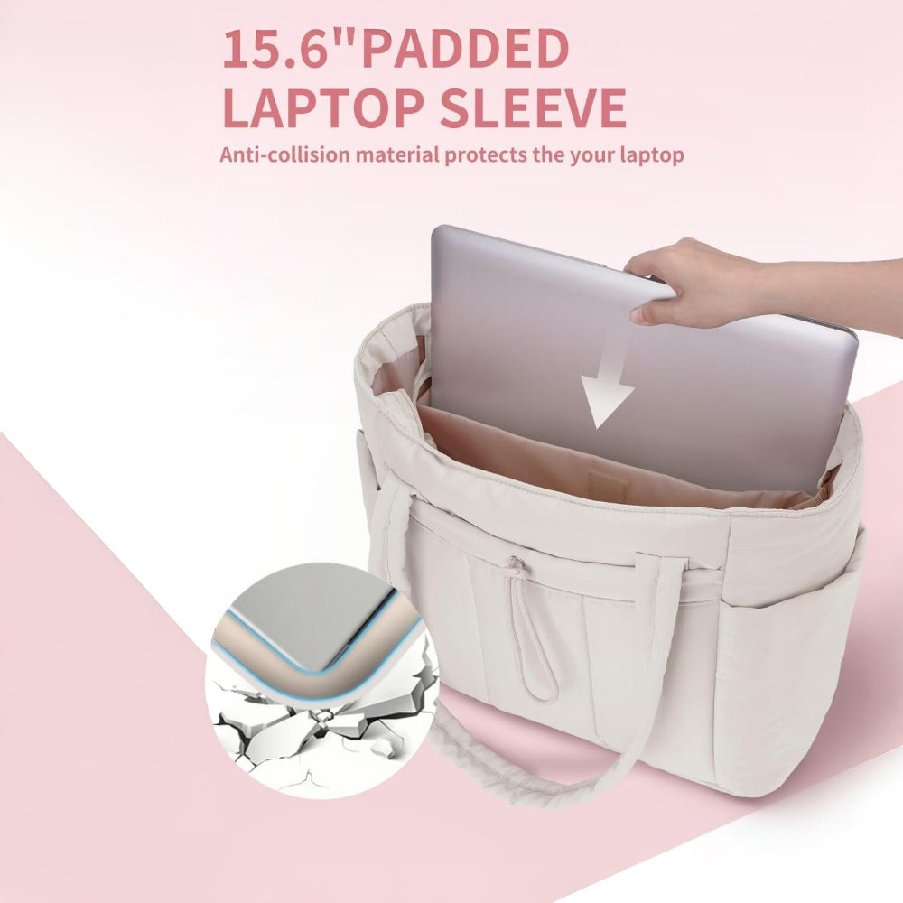 Tote Bag Padded Laptop Sleeve 15.6in & Tumbler Pocket