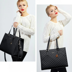 Tote Bag Quilted Polyester Laptop Pocket & Clutch