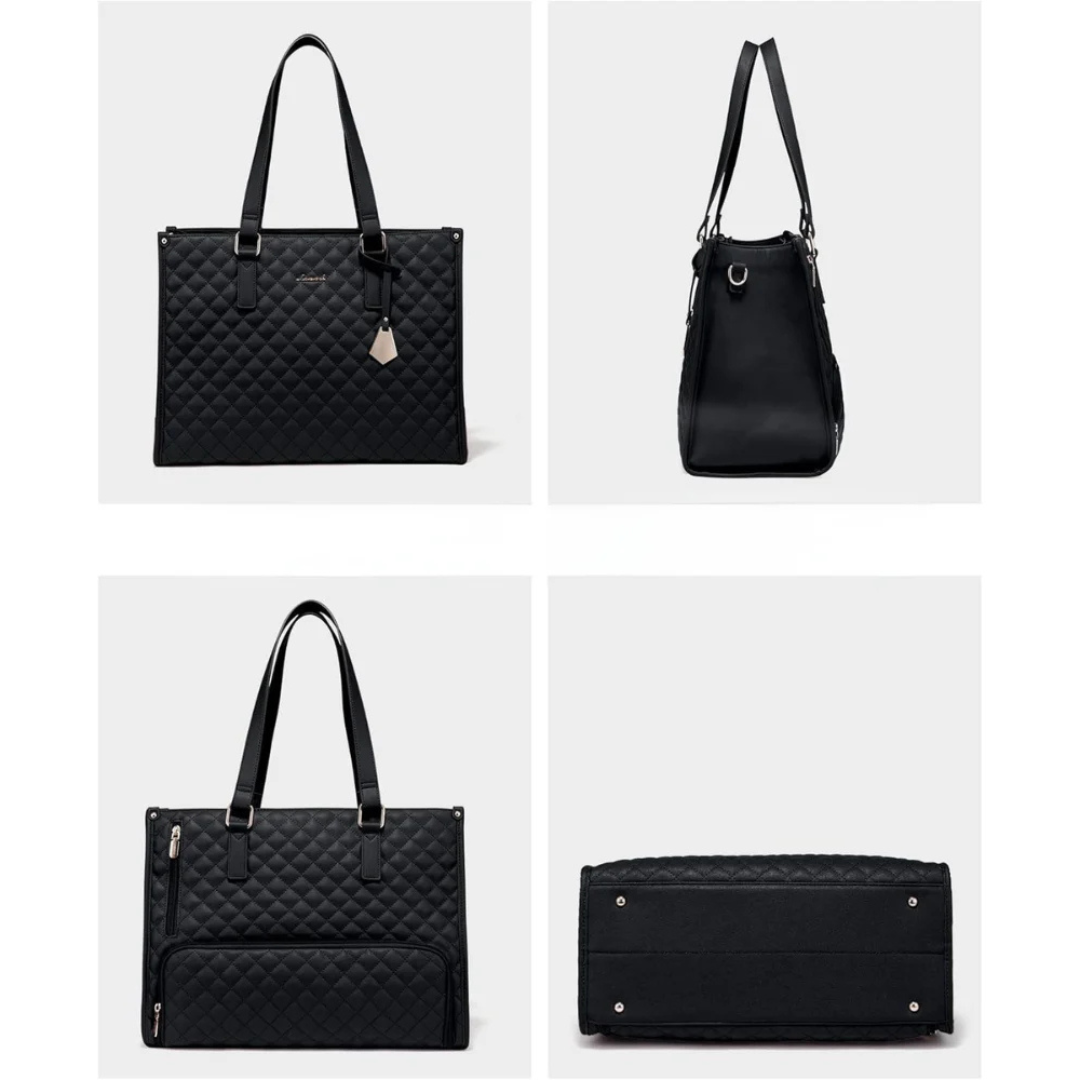 Tote Bag Quilted Polyester Laptop Pocket & Clutch