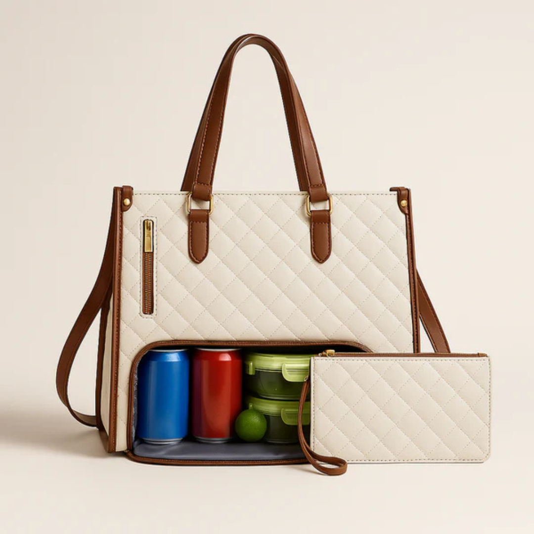 Tote Bag Quilted Polyester Laptop Pocket & Clutch