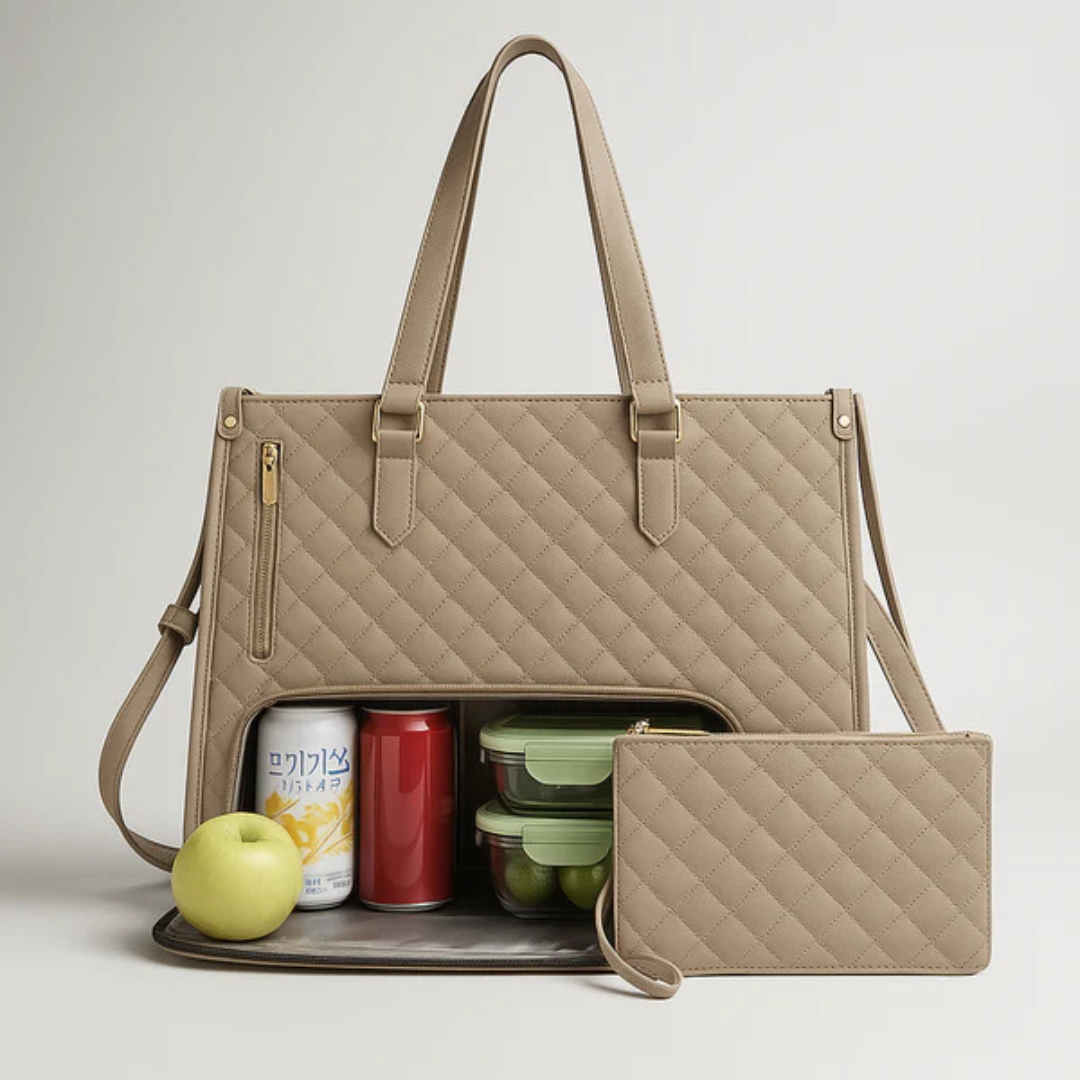 Tote Bag Quilted Polyester Laptop Pocket & Clutch