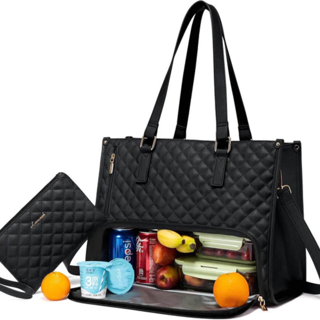 Tote Bag Quilted Polyester Laptop Pocket & Clutch