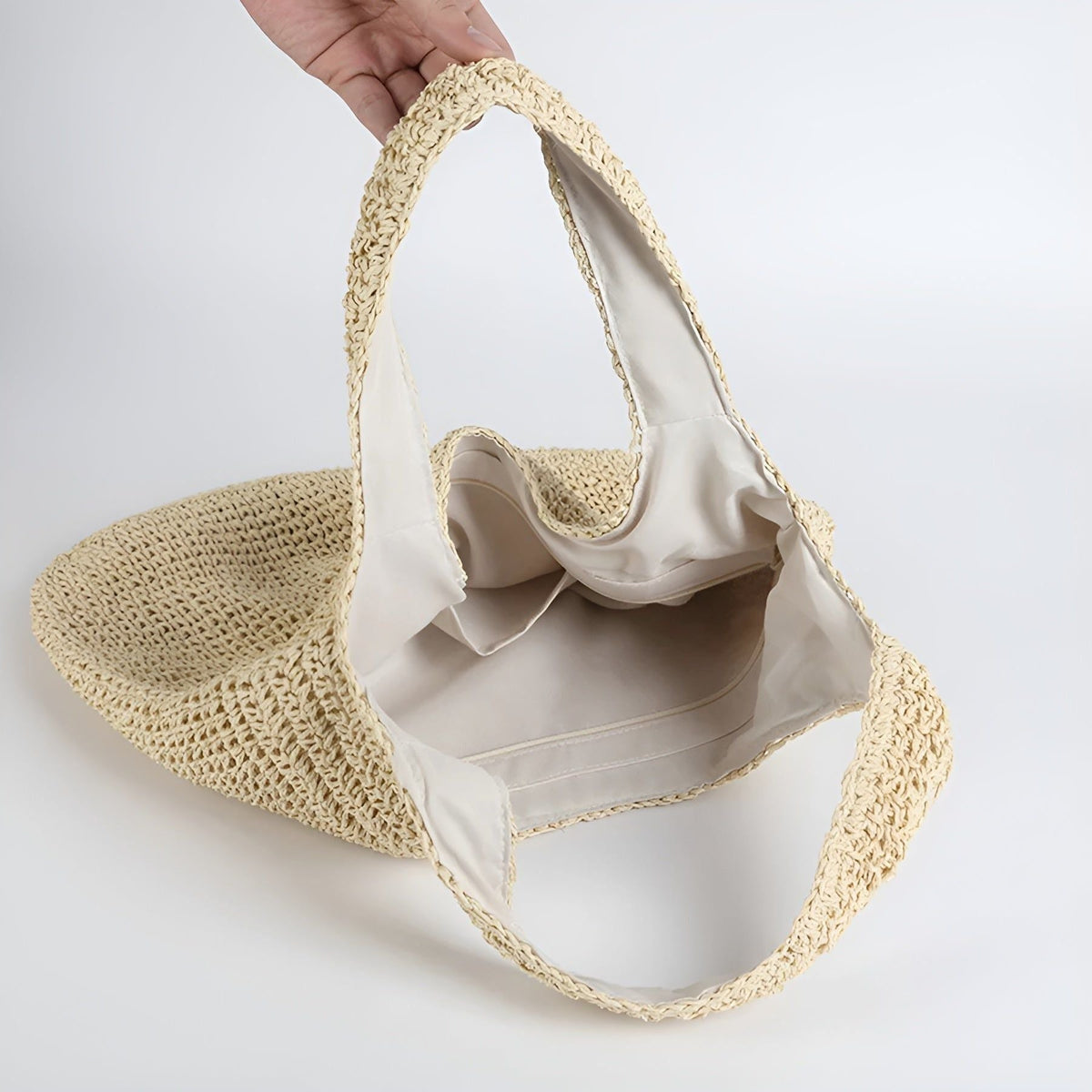 Tote Bag Spacious Straw Polyester Lined
