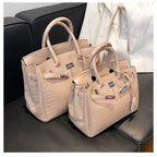 Tote Bag Stone-Texture Faux Leather Detachable Strap