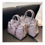 Tote Bag Stone-Texture Faux Leather Detachable Strap