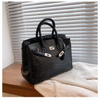 Tote Bag Stone-Texture Faux Leather Detachable Strap