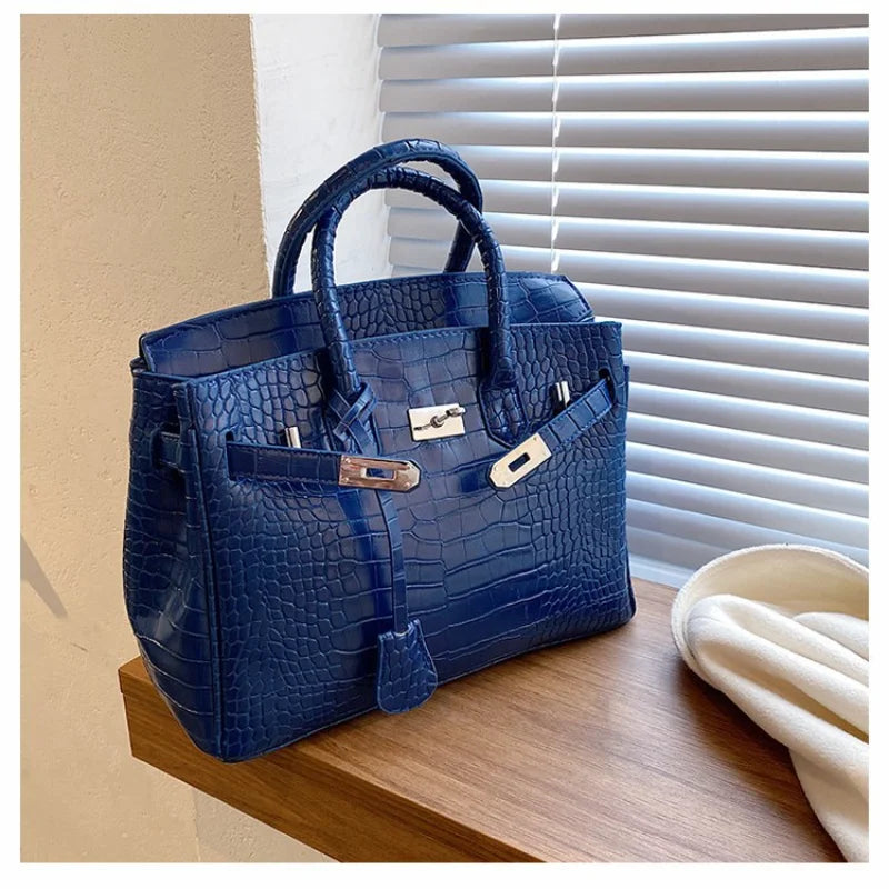 Tote Bag Stone-Texture Faux Leather Detachable Strap