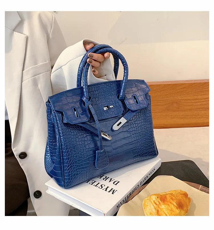 Tote Bag Stone-Texture Faux Leather Detachable Strap