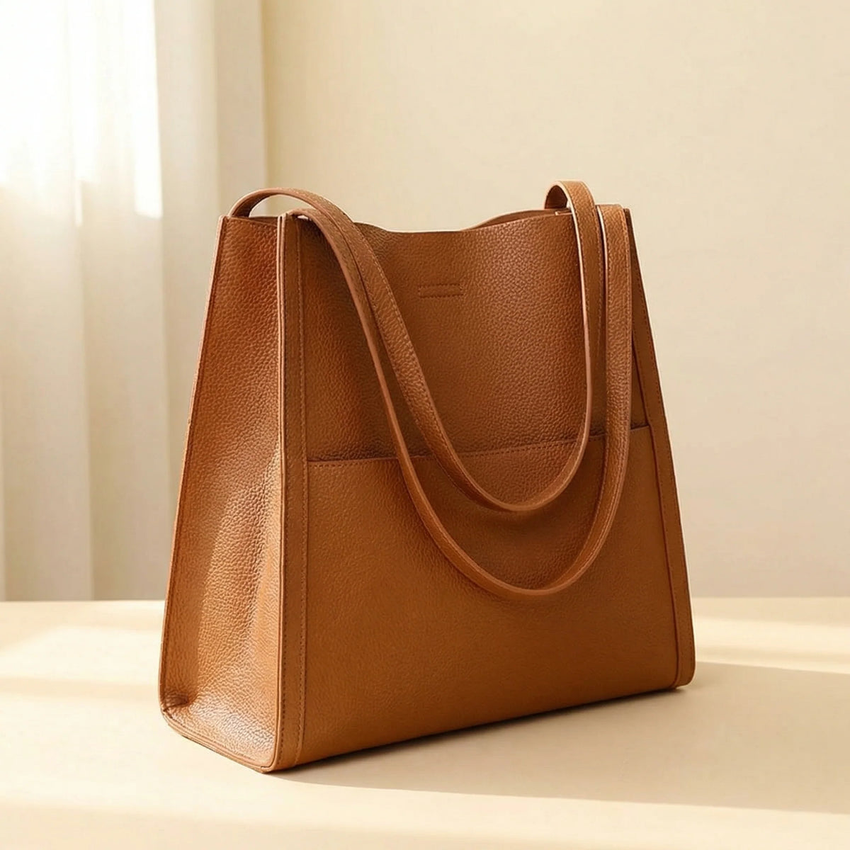 Tote Bag Structured Base Pebbled Vegan Leather