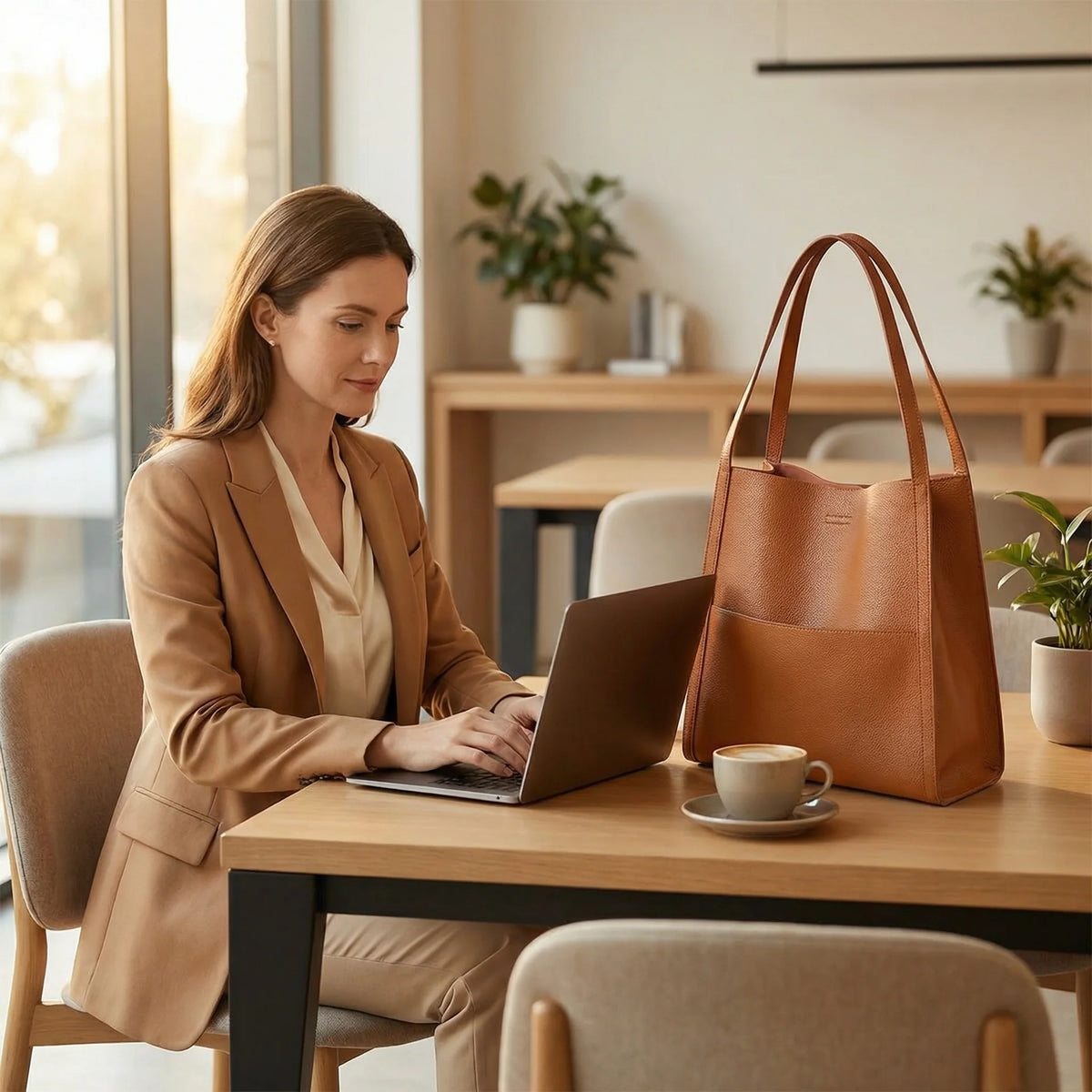 Tote Bag Structured Base Pebbled Vegan Leather