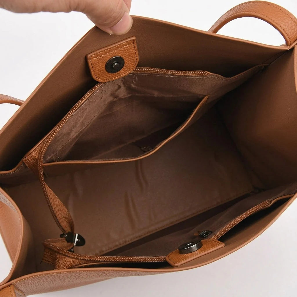 Tote Bag Structured Base Pebbled Vegan Leather