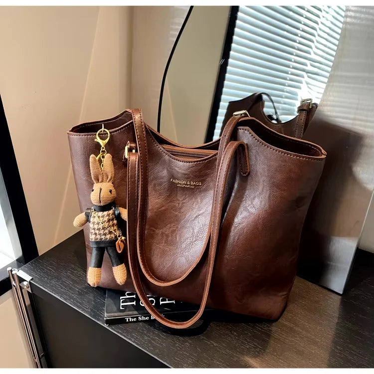 Tote Bag Vegan Leather Top Zipper & Adjustable Strap